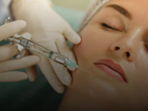 A close-up of an injection during a wrinkle treatment in Jamestown, RI